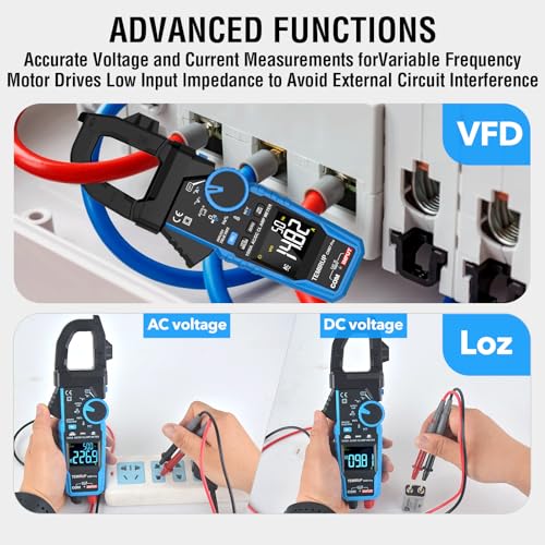 Digital Clamp Meter Multimeter with Inrush | AC DC Current Amp Meter,1000A True RMS,6000 Counts,VFD, LOZ Mode, Voltmeter, Continuity Tester Capacitor, Measures Current Voltage Temperature