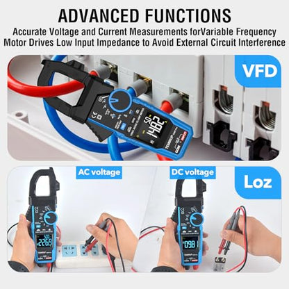 Digital Clamp Meter Multimeter with Inrush | AC DC Current Amp Meter,1000A True RMS,6000 Counts,VFD, LOZ Mode, Voltmeter, Continuity Tester Capacitor, Measures Current Voltage Temperature