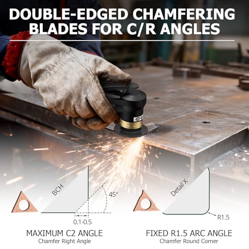 Upgraded Pneumatic Chamfer Tool with Straight Guide Plate Save Guide Wheels - color: Black
