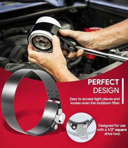 sixcow 2322D Heavy-Duty Oil Filter Wrench, 5-1/4" to 5-3/4", Use with 1/2" Square Drive, Air Dryer Diesel Truck Large Oil Filter Wrench