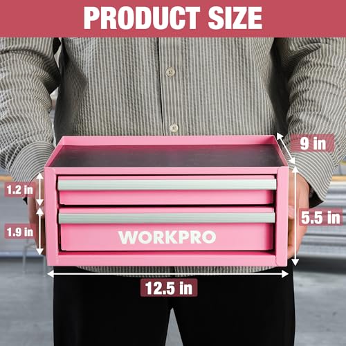 WORKPRO 12.5" Mini Metal Tool Box with 2 Drawers - color: Pink