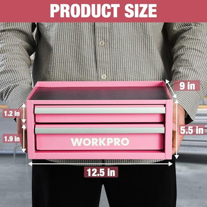 WORKPRO 12.5" Mini Metal Tool Box with 2 Drawers - color: Pink