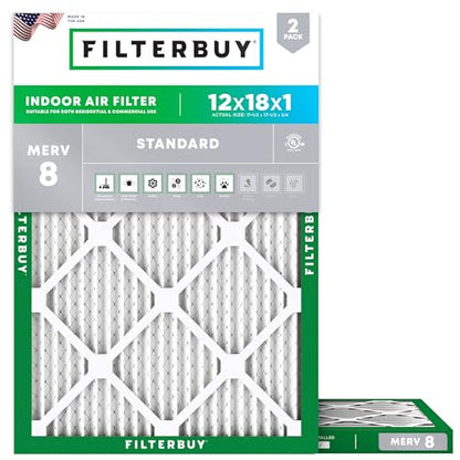 Filterbuy 12x18x1 Air Filter MERV 8 Dust & Allergy Defense (2-Pack) - size: 12x18x1