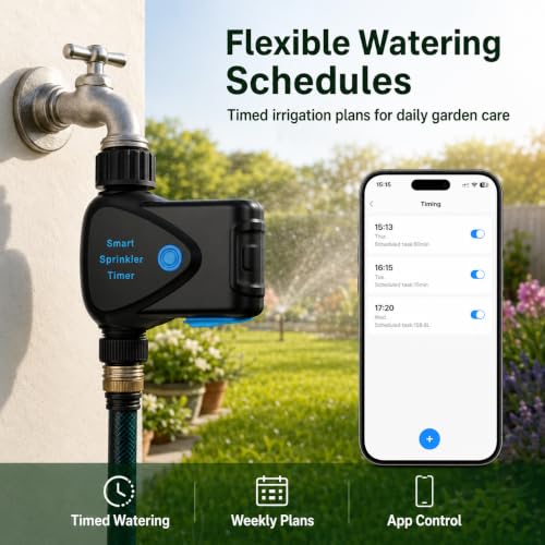 WiFi Water Timer with Built-in Flow Meter, Smart Garden Hose Controller, No Hub Required, 2.4GHz App Remote Control, Timed & Volume Watering, Rain Delay, IP65 Waterproof for Lawn Garden Greenhouse - style: WiFi Water Timer with Flow Meter