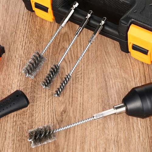 4 Pcs Stainless Steel Wire Brushes for Drill Stainless Steel Bore Brush Set 3/8'' 1/2'' 3/4'' 7/8'' Bristles Wire Brush with Hex Shank Handle for Drill Ports Tubes Bearings Cleaning Parts