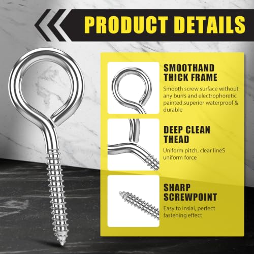 50 Pcs 304 Stainless Steel Screw Eye Hooks, M6-3.2 Inch - size: M6-3.2 Inch