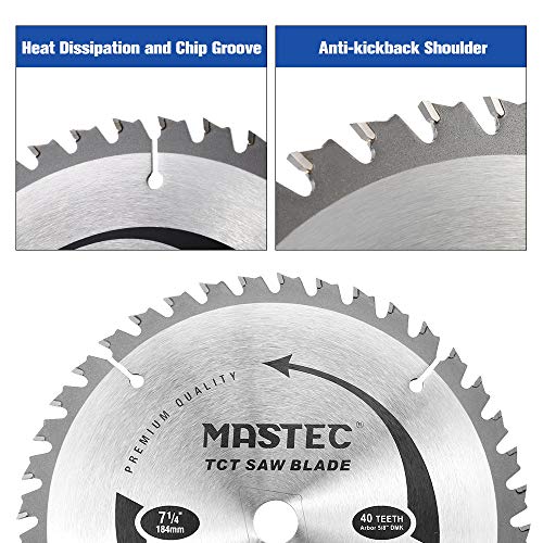 7-1/4 Inch Circular Saw Blade with 40T ATB Anti Kickback Feature for Wood and 5/8-Inch DMK Arbor - size: 7-1/4 Inch 40T