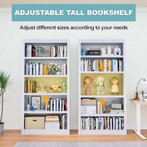 Bookshelf,6-Tier Adjustable Steel Book Shelf,61" H Heavy Duty Metal Bookcase for Home/Office/Garage,White Shelf (White, 61" Tall) - color: White, size: 61"H*27.5"W