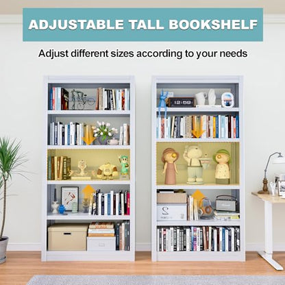 Bookshelf,6-Tier Adjustable Steel Book Shelf,61" H Heavy Duty Metal Bookcase for Home/Office/Garage,White Shelf (White, 61" Tall) - color: White, size: 61"H*27.5"W