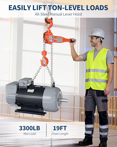 1-1/2 Ton Lever Chain Hoist, 3300 Lbs 20 ft Manual Ratchet Come Along - size: 1-1/2 TON 20FT