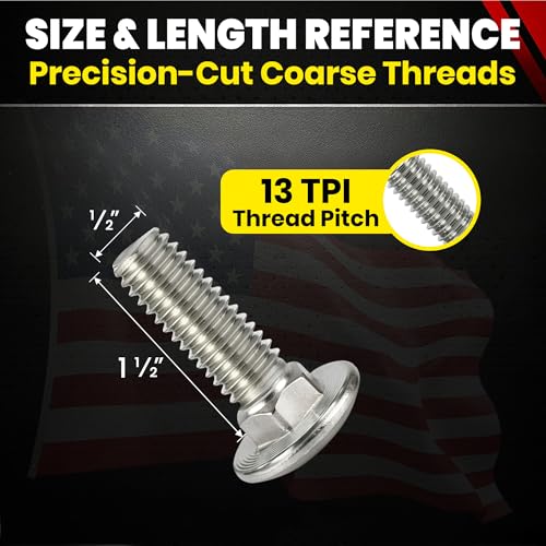 Chenango Supply 1/2-13 x 1-1/2" Stainless Carriage Bolts - size: 1/2-13 x 1-1/2"