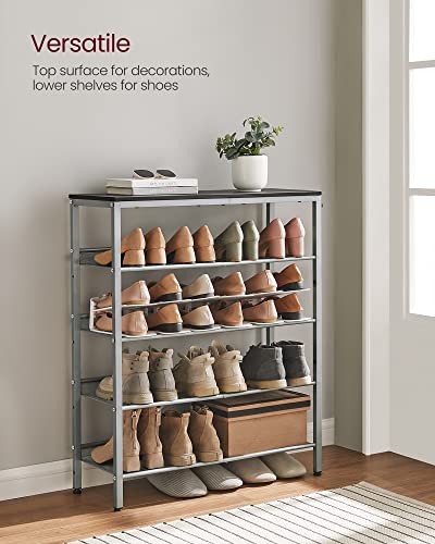 VASAGLE 5-Tier Shoe Rack, Adjustable, Freestanding - color: Charcoal Grey + Metallic Silver, size: 5 Tiers (29.5"W)