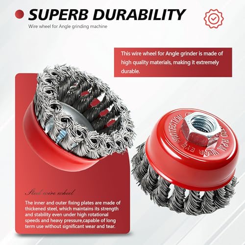 24 Pack Wire Cup Brush for 4-1/2 Angle Grinder 3" Carbon Steel Twist Knotted Cup Brushes with 5/8"-11 Threaded Arbor for Heavy-Duty Conditioning Removing Rust