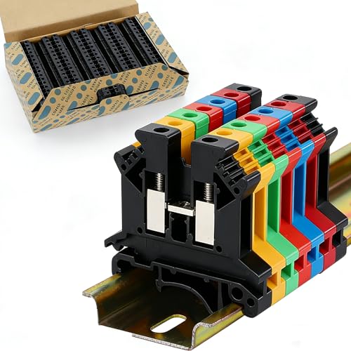 100PCS Black UK2.5B Terminal Block DIN Rail Terminal Blocks - Application for 12-22 AWG 800V Electrical Cabinets Distribution Box,Solar Power System,PLC Industrial Control Automation Panel DIY CNC RV - color: UK2.5B Black