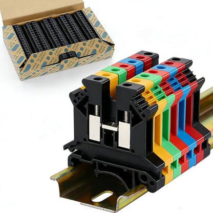 100PCS Black UK2.5B Terminal Block DIN Rail Terminal Blocks - Application for 12-22 AWG 800V Electrical Cabinets Distribution Box,Solar Power System,PLC Industrial Control Automation Panel DIY CNC RV - color: UK2.5B Black