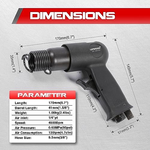 UW-AH150 Short Barrel Air Hammer Kit with Quick Change Retainer and 4 Chisels, 1-5/8 Inch Stroke, 4500 BPM, Light weight - style: UW-AH150 Short Barrel