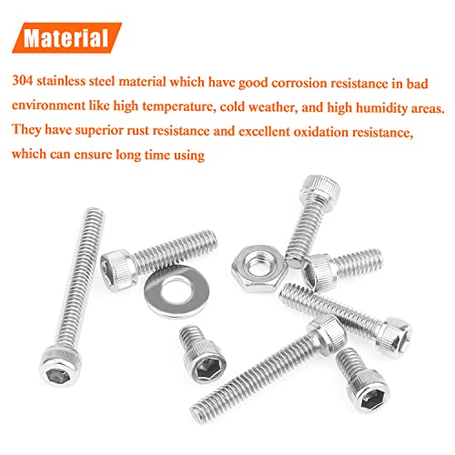 HELIFOUNER 200 Pieces #8-32 x 1/4" 5/16" 3/8" 1/2" 5/8" 3/4" 1" 1-1/4", Hex Socket Head Cap Screws Bolts Washers Nuts Kit, Coarse Thread, Fully Machine Threaded, 304 Stainless Steel - size: #8-32, style: Socket Head