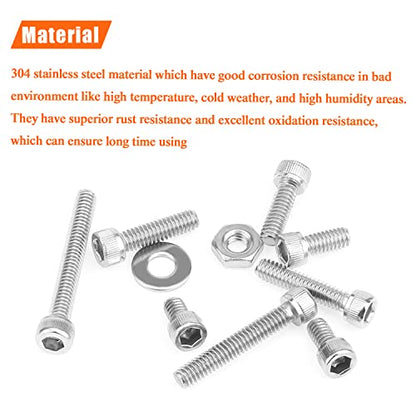 HELIFOUNER 200 Pieces #8-32 x 1/4" 5/16" 3/8" 1/2" 5/8" 3/4" 1" 1-1/4", Hex Socket Head Cap Screws Bolts Washers Nuts Kit, Coarse Thread, Fully Machine Threaded, 304 Stainless Steel - size: #8-32, style: Socket Head