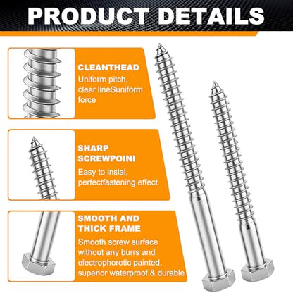 Hex Head Lag Bolts for Wood, Lag Screws 1/2" x 4",24 PCS - size: 1/2" x 4"