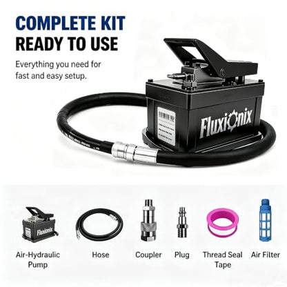Air Hydraulic Pump 10,000 PSI, 1.7L Reservoir,NPT 1/4" Inlet, NPT 3/8" Oil Outlet, Hydraulic Pump Air Hydraulic Foot Pump with 6.6ft Pipe, Black - color: Black