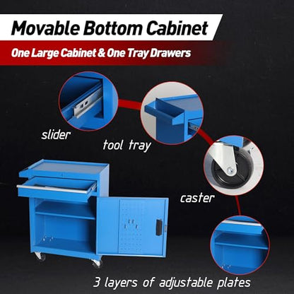 5-Drawer Rolling Tool Chest with Detachable Top Toolbox - color: Blue, style: 5 drawer-detachable