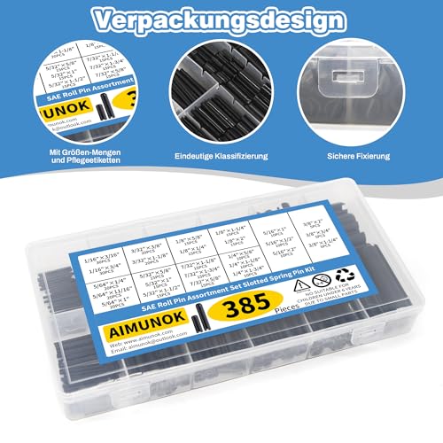 385PCS SAE Roll Pin Set (26 Sizes) - size: 385 pieces SAE Roll Pins