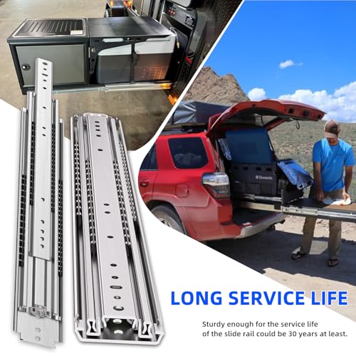 SLIDEWAY 500Lbs Heavy Duty Drawer Slides 32" Full Extension Long Rails - color: W:76mm-500LBS(without lock), size: 32 Inch