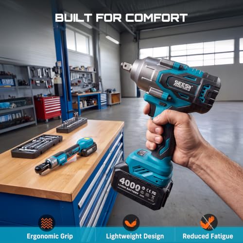 Seesii 1/2" Impact Wrench & 3/8" Ratchet Combo Kit for Auto Repair - size: 1000 N.m