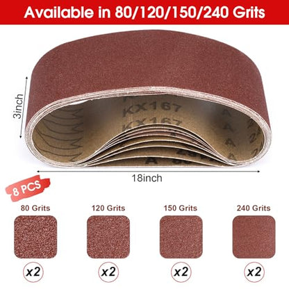 8 Pcs Belt Sander Paper, 3x21 Belt Sander Sanding Belts Sanding Belt - size: 3 x 18 inch