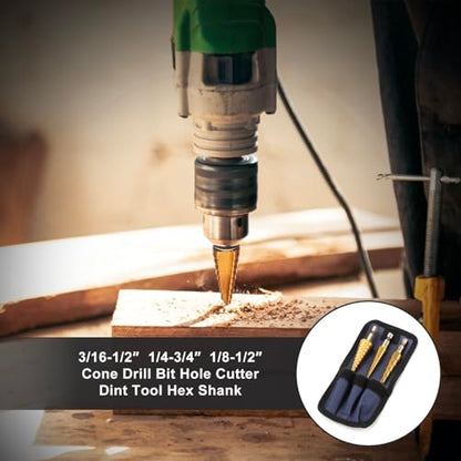 Step Drill Bit Set, 3PCS HSS Titanium Coated High Speed Steel Step Bits Covering 28 Sizes (1/8"-3/4") for Wood, Plastic, Sheet Metal with Portable Bag, Nice Gift for DIY Lovers - style: 3PCS Step Drill Bits Straight