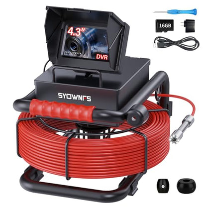 Sewer Camera 100FT/30M Borescopes Pipe Inspection Camera with 16G DVR/Audio Recorder 5600mA Battery 17MM 4.3inch Screen Industrial Plumbing Snake Drain Endoscope - size: 100FT/30M