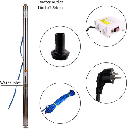 2.5" Tube Stainless Steel Submersible Well Pump 110V 0.5Hp Deep Well Pump 141ft,13GPM 65mm Bore Well Water Pump with Control Box for Home Garden Agricultural Industrial,10m Copper Power Cord - size: 110V/60Hz 0.37KW 0.5HP 1"