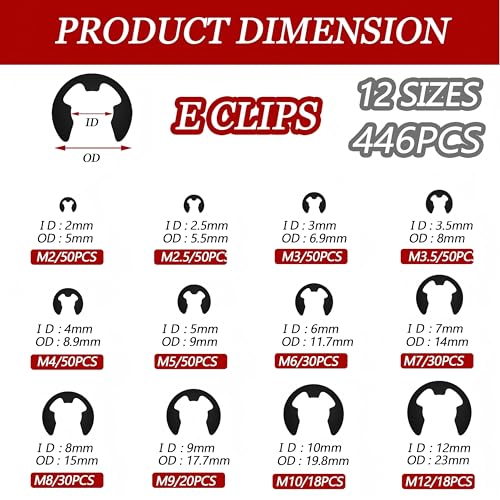 840Pcs C Clips Assortment (M5-M16) and E Clips Assortment Set (M2-M12), External Retaining Rings,Bearing Retaining Ring,Carbon Steel Circlip Retaining Clip,Black