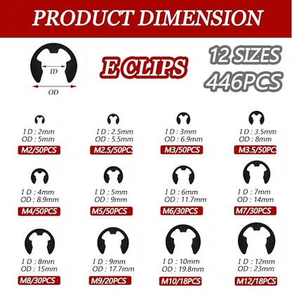 840Pcs C Clips Assortment (M5-M16) and E Clips Assortment Set (M2-M12), External Retaining Rings,Bearing Retaining Ring,Carbon Steel Circlip Retaining Clip,Black