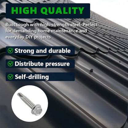 #12 x 2-3/4" (50 Pack) Hex Washer Head Self Drilling Screws (5/8" to 6" Available), 410 Stainless Steel Self Tapping Sheet Metal Screws, No Pre-drilled Needs - size: #12 x 2-3/4"