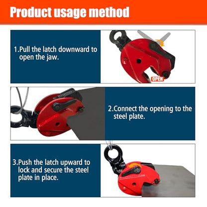 Vertical Plate Lifting Clamp,1760lbs Capacity Heavy Duty Steel Plate Clamp 0.8T with 0.8 Inch Jaw Opening, Industrial Lifting Clamp for Sheet Metal and Steel Plate Handling - color: 1760lbs-vertical - Rotating Ring