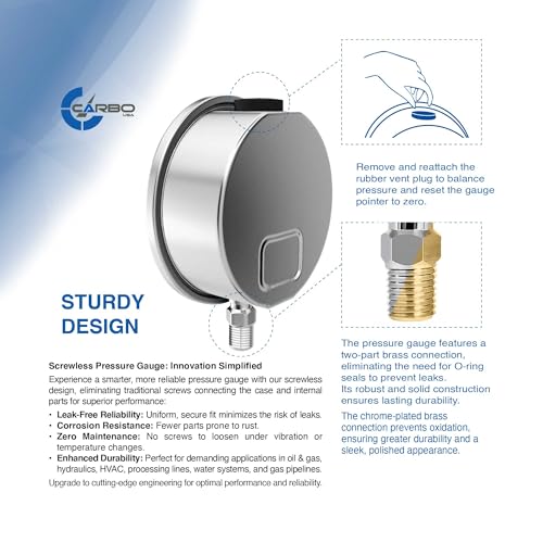 Carbo Liquid Filled Compound Pressure Gauge -30 inHg to 30 PSI with NIST Traceable Certificate, Calibrated in USA Lab, 4" Dial, 1/4 NPT Lower Mount, ASME Grade A, 304 SS Case, Brass Parts, inHg/Bar - size: -30inHg / 0 / +30Psi, style: NIST TRACEABLE