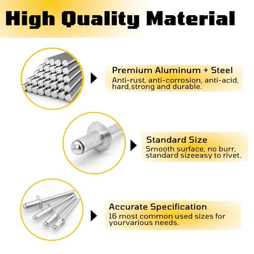 150 pack 3/16" x 5/8" Silver Pop blind Rivets, 4.8 mm x 16 mm pop rivets, Aluminum Body Steel Mandrel Rivets, Dome Head aluminum rivets (Choose Your Size) - size: 3/16" x 5/8"(4.8 mm x 16 mm)
