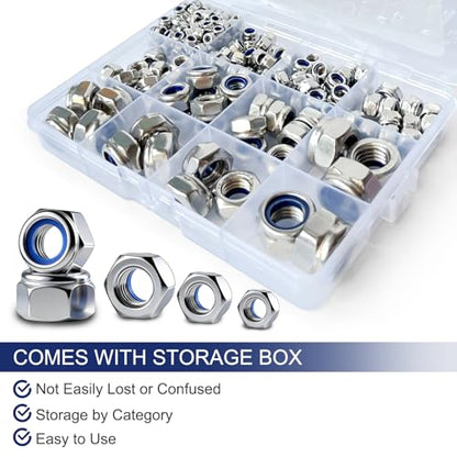 252 Pcs Metric Stainless Steel Nylon Insert Lock Nuts Assortment