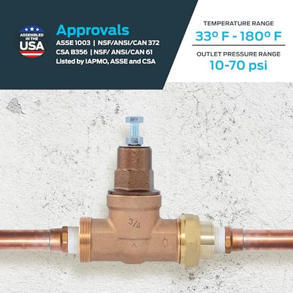 Cash Acme EB45 Pressure Regulating Valve, Single Union, 3/4 Inch NPT Female x NPT Female, Metal Top, 45 PSI, 24463-0045 - size: 3/4 in., style: Metal Top, 45 PSI, NPT Gauge Port