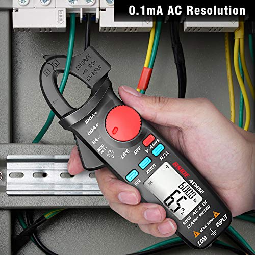 BSIDE DC Current Clamp Meter 6000 Counts Digital Multimeter Amp Continuity Ohm Hz Live Check V-Alert Voltage Tester with Back Clip