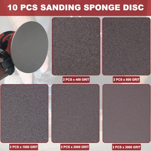 10 Pack 5 Inch Hook and Loop Sanding Sponge Discs 400-3000 Grit Wet Dry Sanding Pads, Foam Sandpaper for Random Orbital Sander, Curved Surface Large-Area Sanding Polishing for Metal Wood Auto (5 Inch)