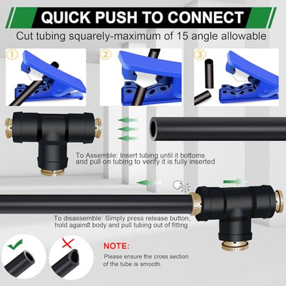1/4" DOT Air Line Fittings Tee 3PCS, 1/4" OD x 1/4" OD x 3/8" OD - color: 1/4" * 1/4" * 3/8" 3PCS