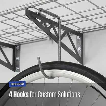 SafeRacks Steel Garage Wall Shelves 2-Pk w/Hooks, 500lb, Hammertone (18x36) - color: Hammertone, size: 18"x36" (2-Pack)