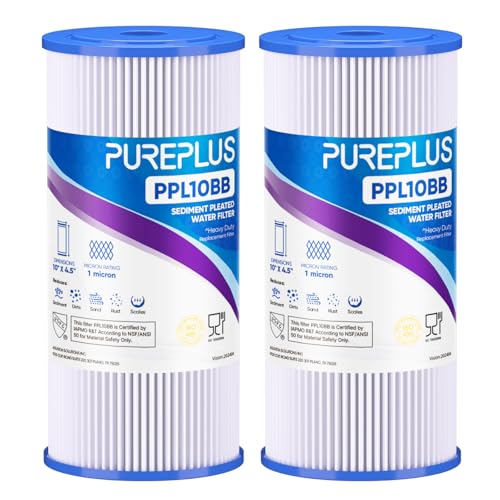 PUREPLUS 1 Micron 10" x 4.5" Whole House Pleated Sediment Filter,2 Pack - size: 2 Count (Pack of 1), style: 1 Micron