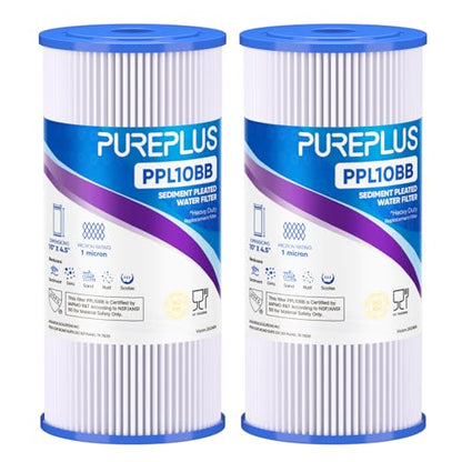 PUREPLUS 1 Micron 10" x 4.5" Whole House Pleated Sediment Filter,2 Pack - size: 2 Count (Pack of 1), style: 1 Micron
