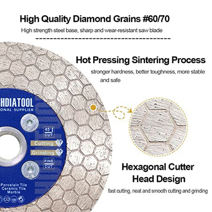 SHDIATOOL Diamond Saw Blade 4-inch, Tile Cutting Grinding Disc Wheel 105mm for Porcelain Ceramic Granite Marble Artificial Stone - size: 4" Hexagon Shape