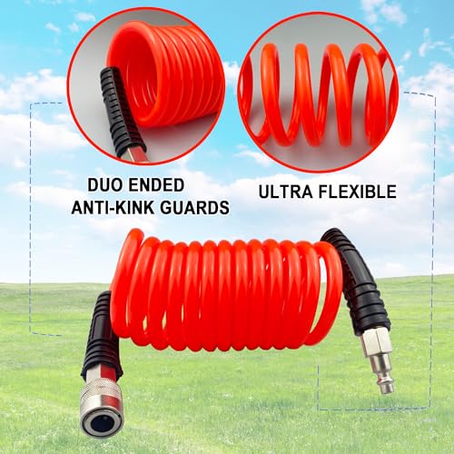Darnassus PU Recoil Air Hose Compressor Tube with 1/4" Swivel Fittings - color: Red, size: 50 FT