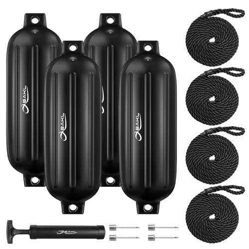 4 Pack 8.5 x 27 Inches Boat Fenders Bumpers for Docking - color: Obsidian Black