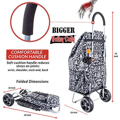 dbest products Bigger Trolley Dolly, Damask Shopping Grocery Foldable Cart - color: Damask